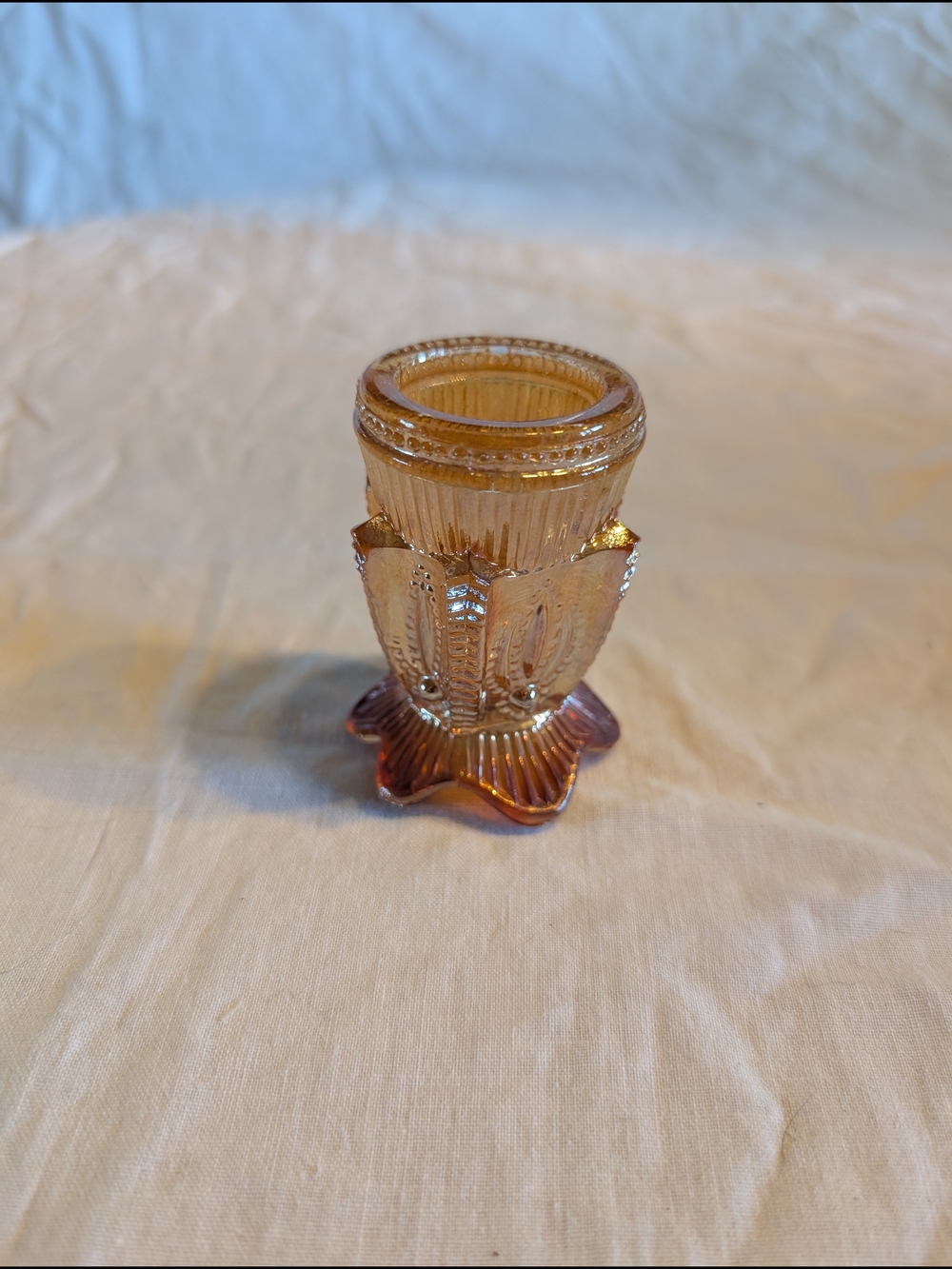 2/16$ Vintage Amber Glass Toothpick Holder with Star Base